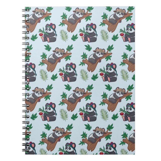Cuaderno Patrón de pandas chinos lindos (Frente)