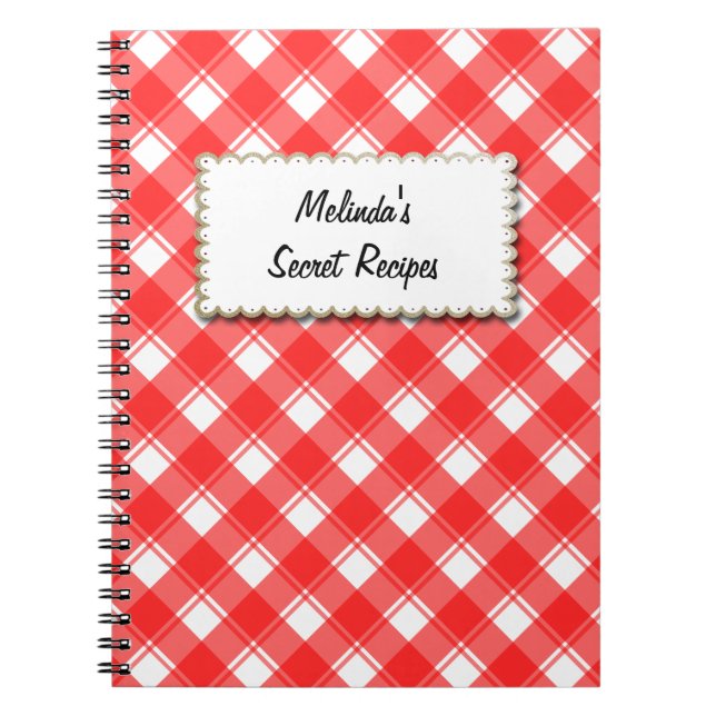 Cuaderno Patrón de papel rojo y blanco de la receta del per (Frente)