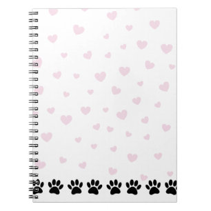 Cuaderno Patrón de Pata de Perro Corazones Rosas