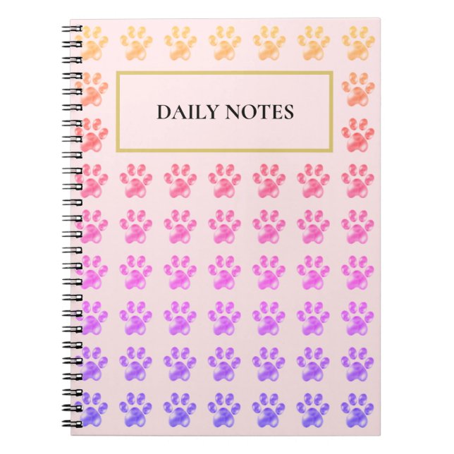 Cuaderno Patrón de pata multicolor en rosa (Frente)