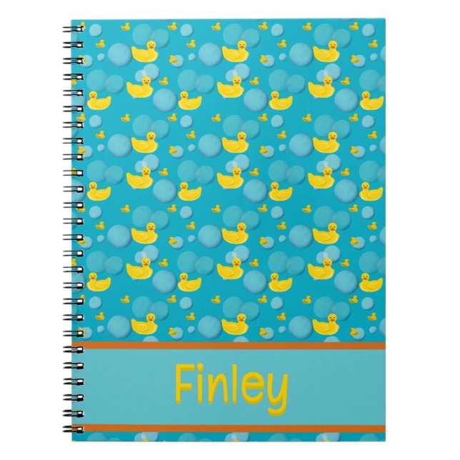 Cuaderno Patrón de patos de goma y burbujas (Frente)