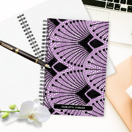 Cuaderno Patrón de pavo real blanco morado de Art Deco retr