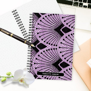 Cuaderno Patrón de pavo real blanco morado de Art Deco retr