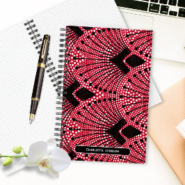 Cuaderno Patrón de pavo real blanco negro rojo de estilo Ar