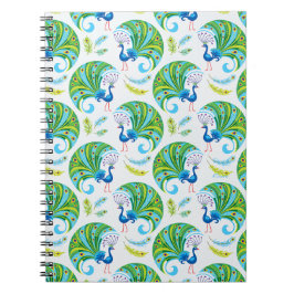 Cuaderno Patrón de pavo real y plumas