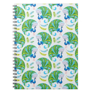 Cuaderno Patrón de pavo real y plumas