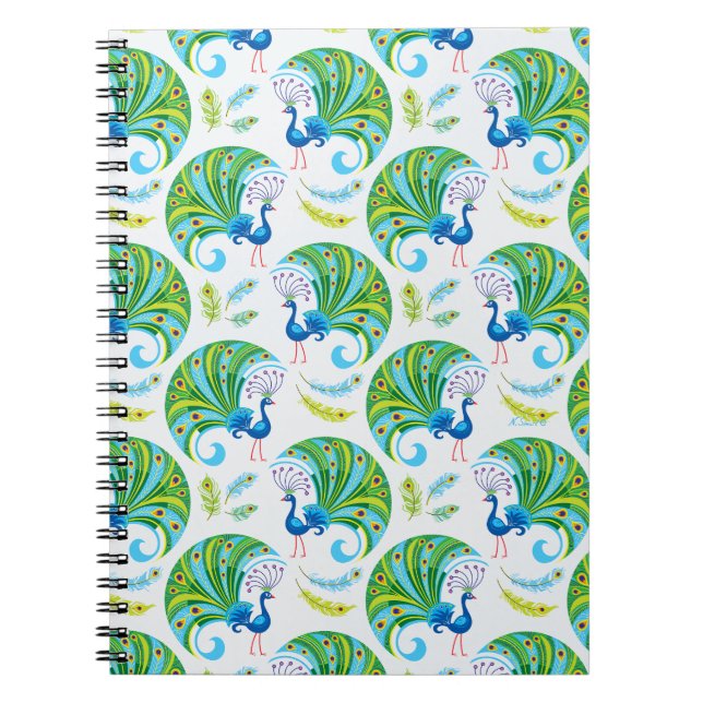 Cuaderno Patrón de pavo real y plumas (Frente)