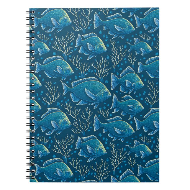 Cuaderno Patrón de peces azules (Frente)