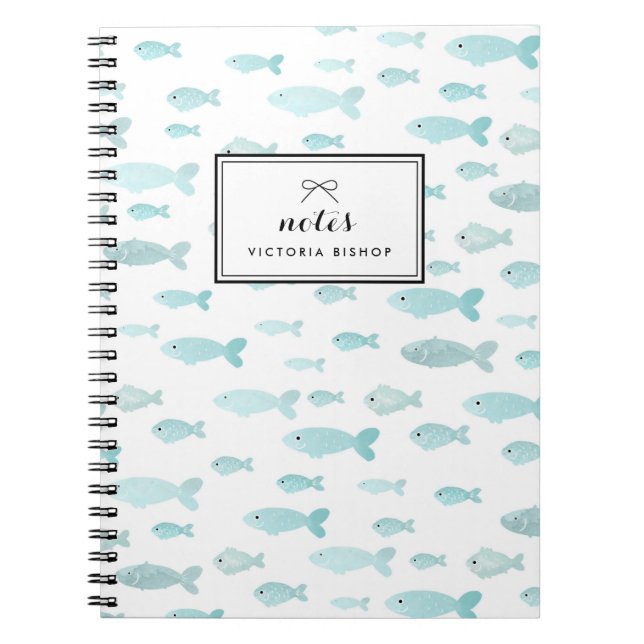 Cuaderno Patrón de peces de color azul pastel (Frente)