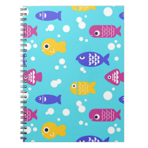 Cuaderno Patrón de peces de dibujos animados azules colorid