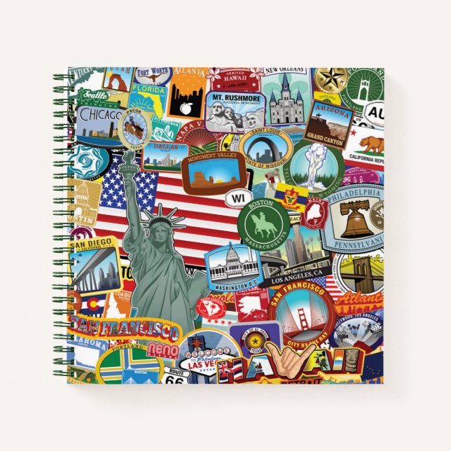 Cuaderno Patrón de Pegatina de Viajes de Estados Unidos (Anverso)