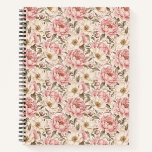 Cuaderno Patrón de peonías florecidas vintage