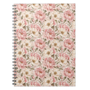 Cuaderno Patrón de peonías florecidas vintage
