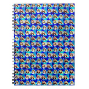 Cuaderno Patrón de perro caballero abstracto azul,