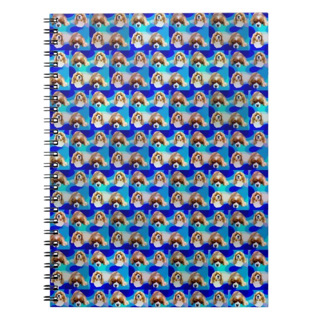 Cuaderno Patrón de perro caballero abstracto azul, (Frente)