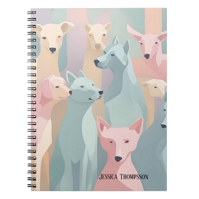 Cuaderno Patrón de perro Colores Pastel Ilustracion Minimal (Frente)
