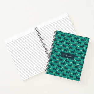 Cuaderno Patrón de perro con huesos en fondo verde