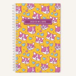 Cuaderno Patrón de perro Corgi adorable color retro corazón