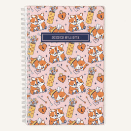 Cuaderno Patrón de perro Corgi lindo con arco y flecha de C