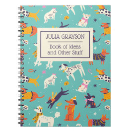 Cuaderno Patrón de perro de invierno personalizado retro co