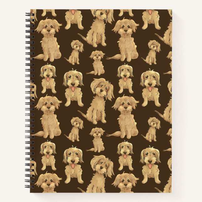 Cuaderno Patrón de perro Marrón labradoodle goldendoodle (Anverso)