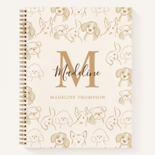 Cuaderno Patrón de perro pop neutro lindo Monograma elegant