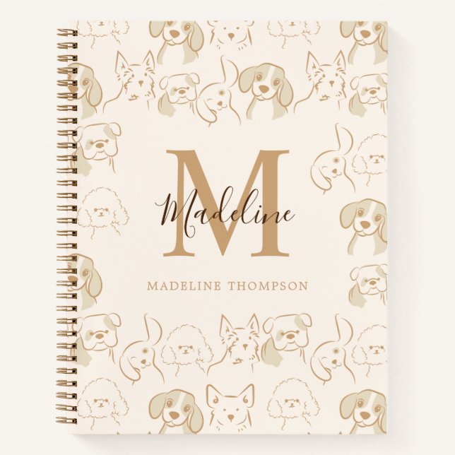 Cuaderno Patrón de perro pop neutro lindo Monograma elegant (Anverso)