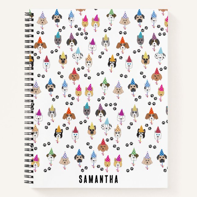 Cuaderno Patrón de perros de Fiesta de cumpleaños lindo (Anverso)