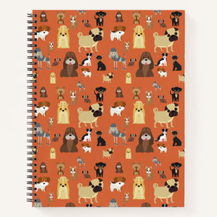 Cuaderno Patrón de perros de fondo naranja.