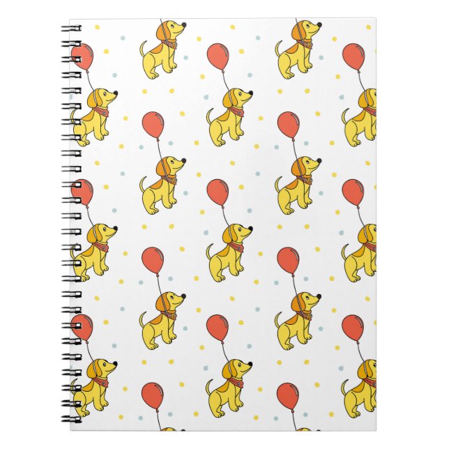 Cuaderno Patrón de Perros Felices con Globos (Frente)