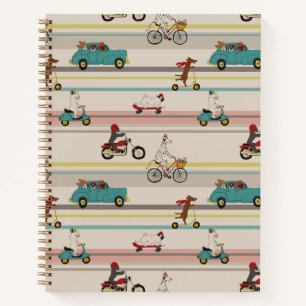 Cuaderno Patrón de perros que se mueven en vehículos