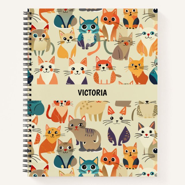 Cuaderno Patrón de Personalizado de acuarela de gatos (Anverso)