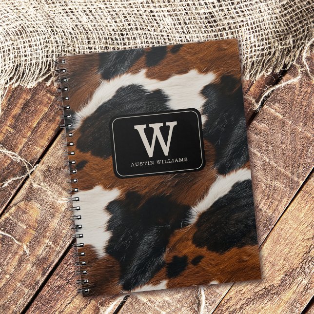 Cuaderno Patrón de Piel de vaca de Vaquera Occidental (Personalize with your monogram initial and name.)