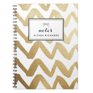 Cuaderno Patrón de pincel de Relieve metalizado dorado fals