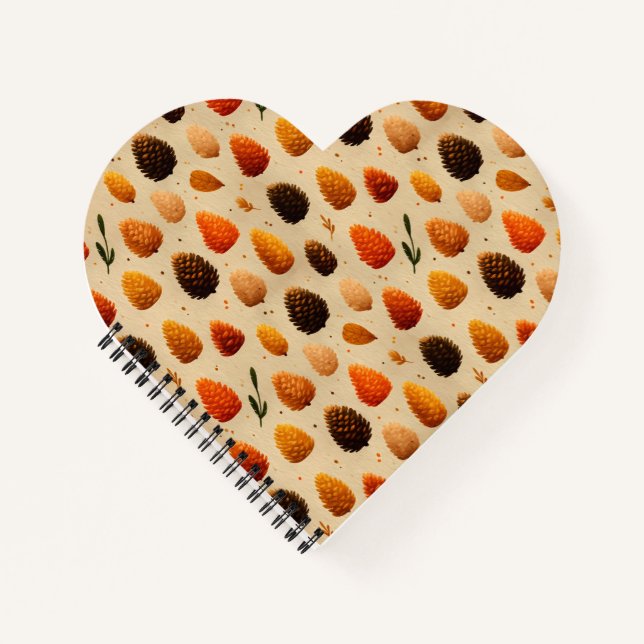 Cuaderno Patrón de pinecones de invierno cálido (Anverso)