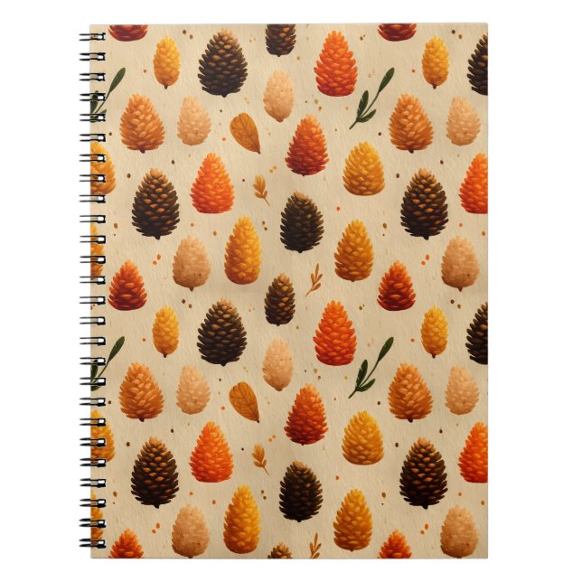 Cuaderno Patrón de pinecones de invierno cálido (Frente)