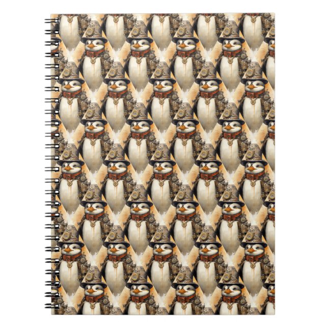 Cuaderno Patrón de pingüino de vapor 1 (Frente)