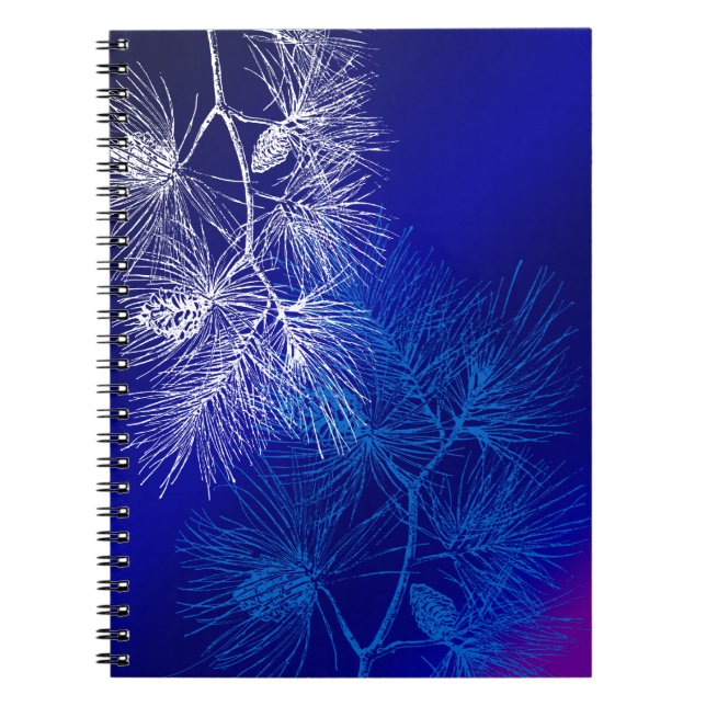 Cuaderno Patrón de Pino Azul Blanco de Invierno (Frente)