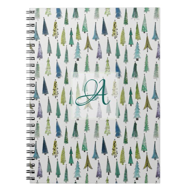 Cuaderno Patrón de Pinos Forestales de Invierno Decoración  (Frente)
