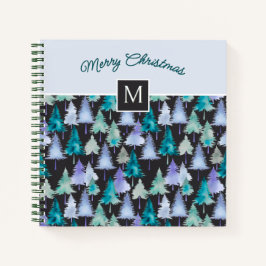 Cuaderno Patrón de pinos Navidades azules y verdes festivos
