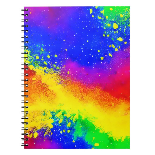 Cuaderno Patrón de pintura salpicado de arcoiris colorido (Frente)