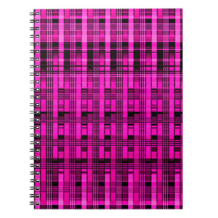 Cuaderno Patrón de plaid abstracto retro de chapa rosa negr