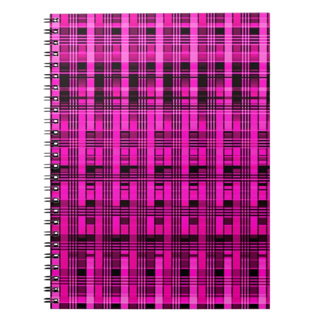 Cuaderno Patrón de plaid abstracto retro de chapa rosa negr (Frente)