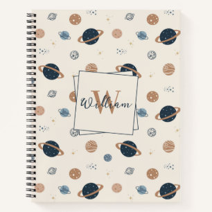 Cuaderno Patrón de planetas espaciales azul de la marina