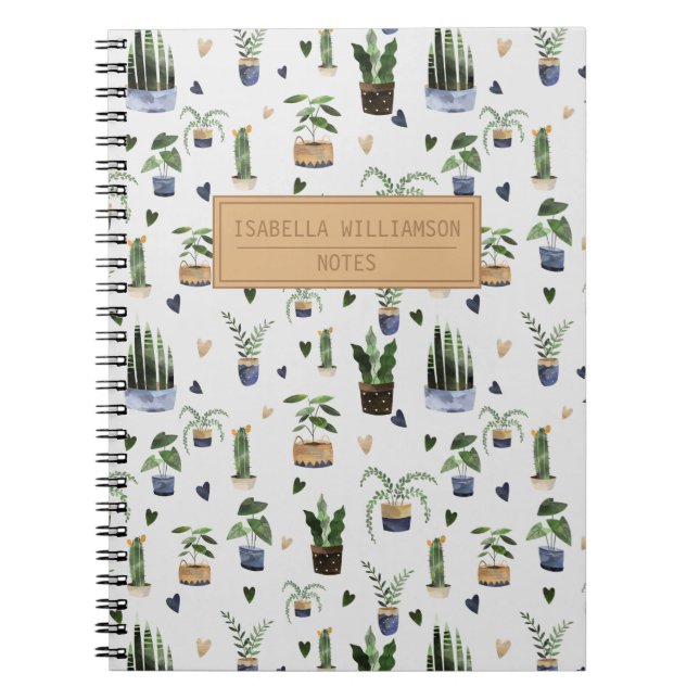 Cuaderno  Patrón de planta en maceta boho personalizado  (Frente)