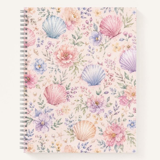 Cuaderno Patrón de playa de acuarela de conchas pastel (Anverso)