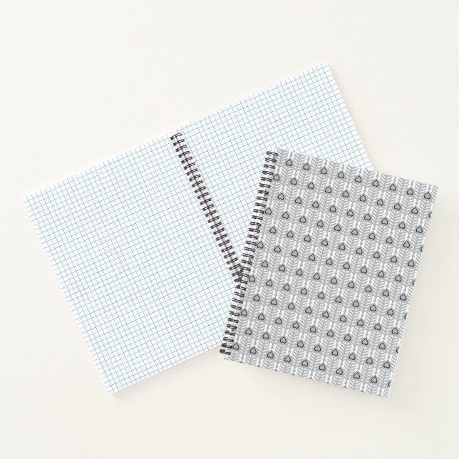 Cuaderno Patrón de pluma ornamental gris negro (Interior)