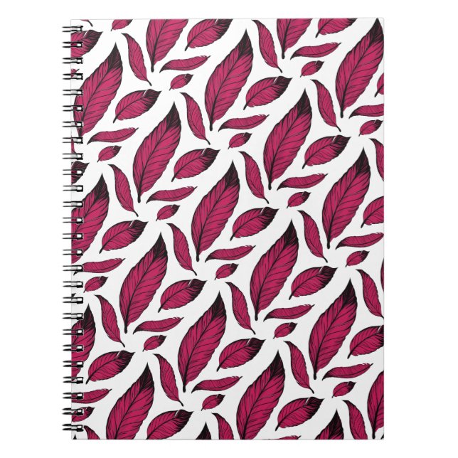 Cuaderno Patrón de pluma rosa vibrante (Frente)