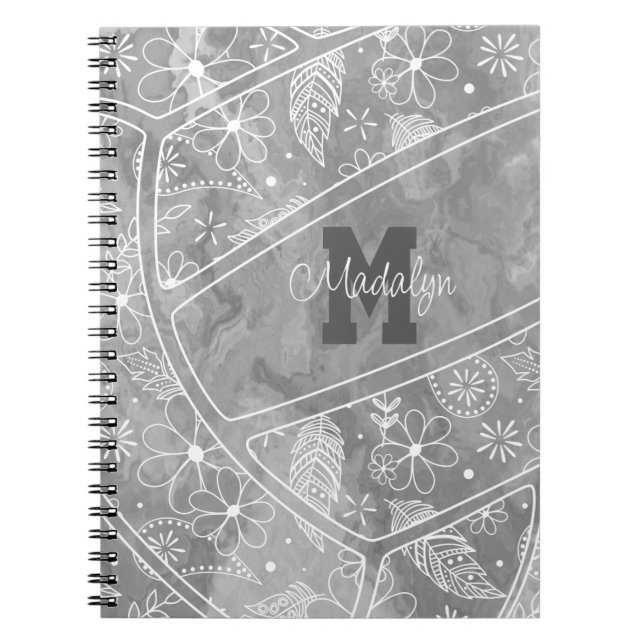 Cuaderno patrón de plumas de paisajes florales sobre voleib (Frente)
