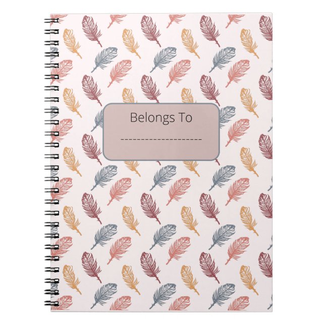 Cuaderno Patrón de plumas de pastel moderno con tema de caí (Frente)